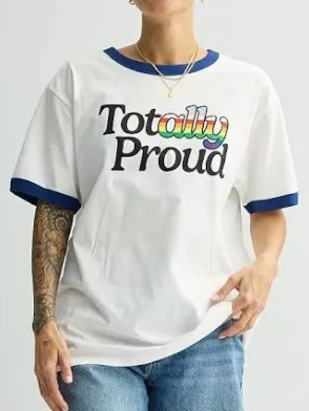 Totally Proud White Graphic Tee with Rainbow Accent Size XL UNISEX